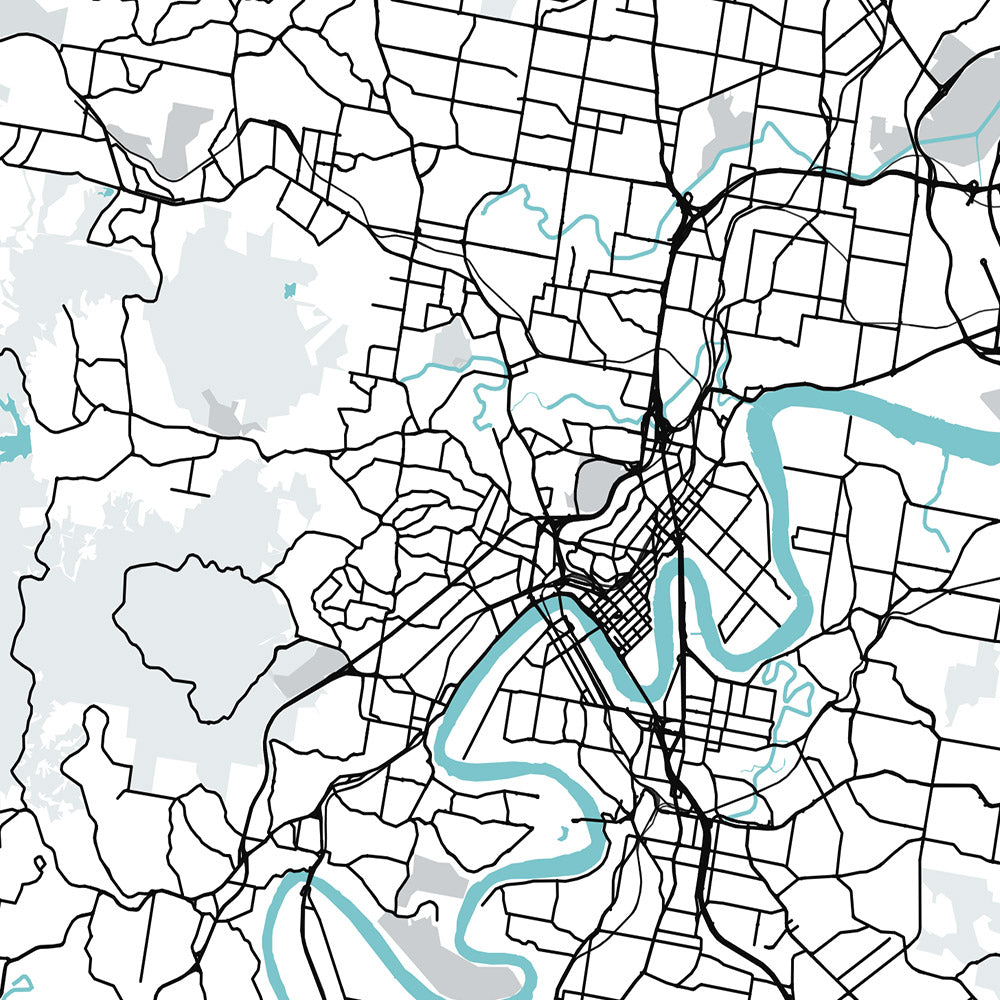 Moderner Stadtplan von Brisbane, Australien: Rathaus, Story Bridge, South Bank, UQ, Flughafen