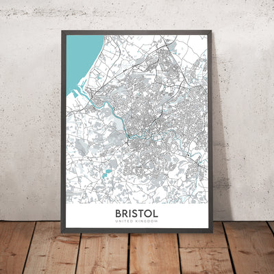 Mapa moderno de la ciudad de Bristol, Reino Unido: Puente colgante de Clifton, SS Gran Bretaña, Catedral de Bristol, Torre Cabot, Zoológico de Bristol