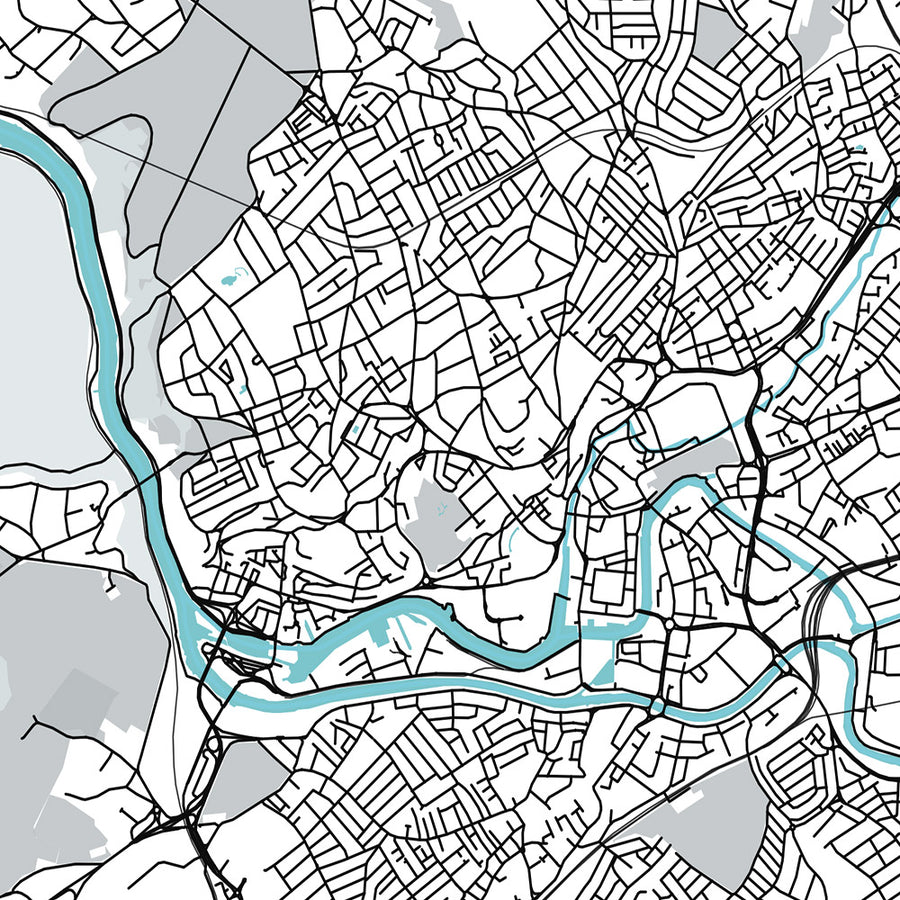 Plan de la ville moderne de Bristol, Royaume-Uni : pont suspendu de Clifton, SS Great Britain, cathédrale de Bristol, tour Cabot, zoo de Bristol