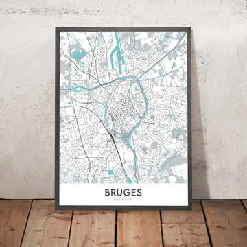 Mappa della città moderna di Bruges, Belgio: Campanile, Basilica, Markt, Minnewater, Groeningemuseum 