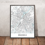 Modern City Map of Brussels, Belgium: Grand Place, Atomium, Royal Palace, Belgian Parliament, Basilica of the Sacred Heart