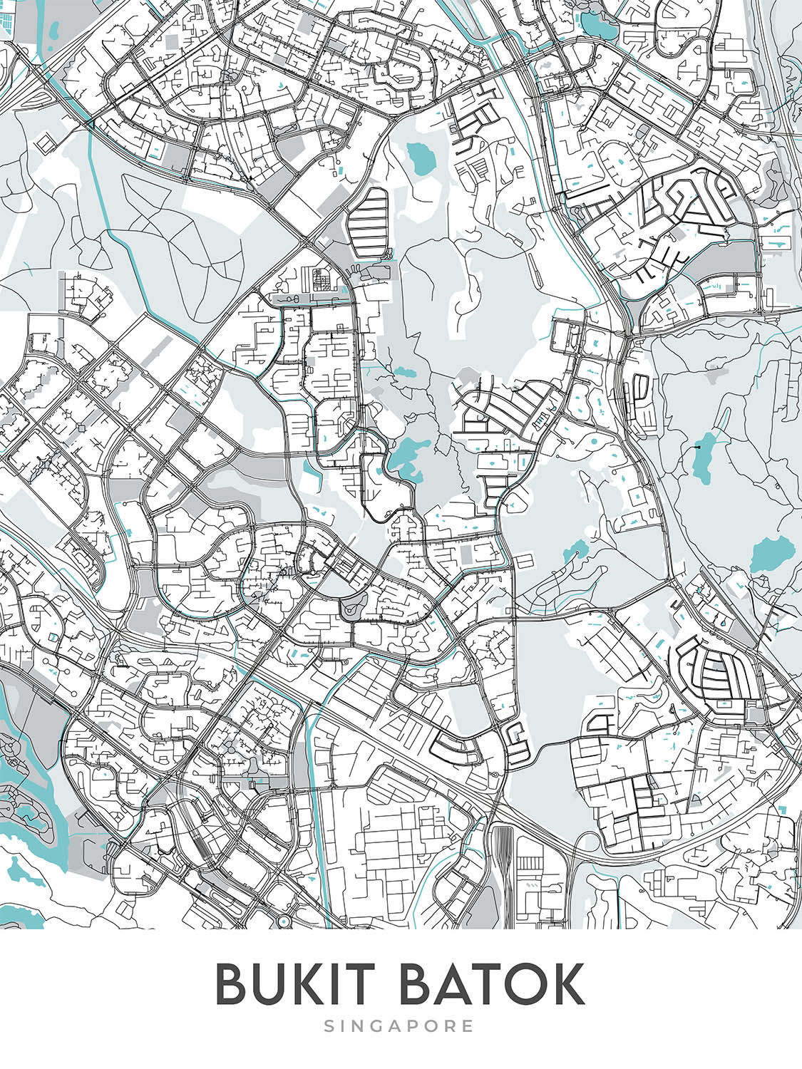 Moderner Stadtplan von Bukit Batok, Singapur: Bukit Batok Naturpark, Little Guilin, West Mall, alte Ford-Motorenfabrik, Bukit Batok Memorial