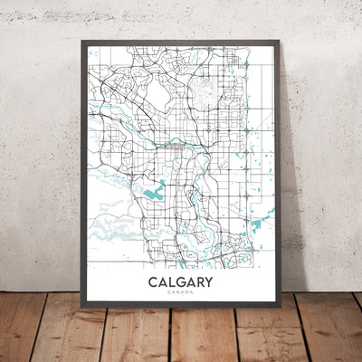 Mapa moderno de la ciudad de Calgary, AB: centro, torre de Calgary, parque Prince's Island, sendero Crowchild, sendero Glenmore