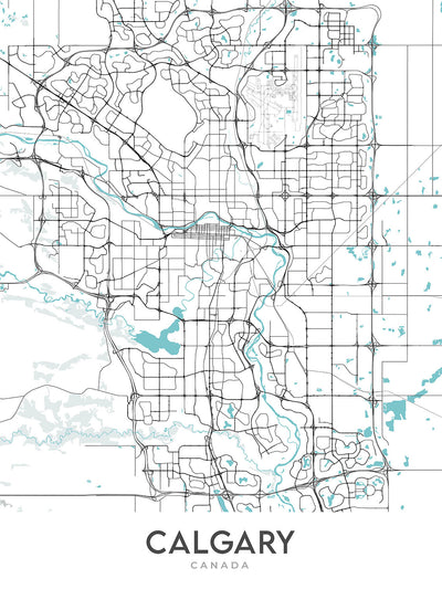 Modern City Map of Calgary, AB: Downtown, Calgary Tower, Prince's Island Park, Crowchild Trail, Glenmore Trail