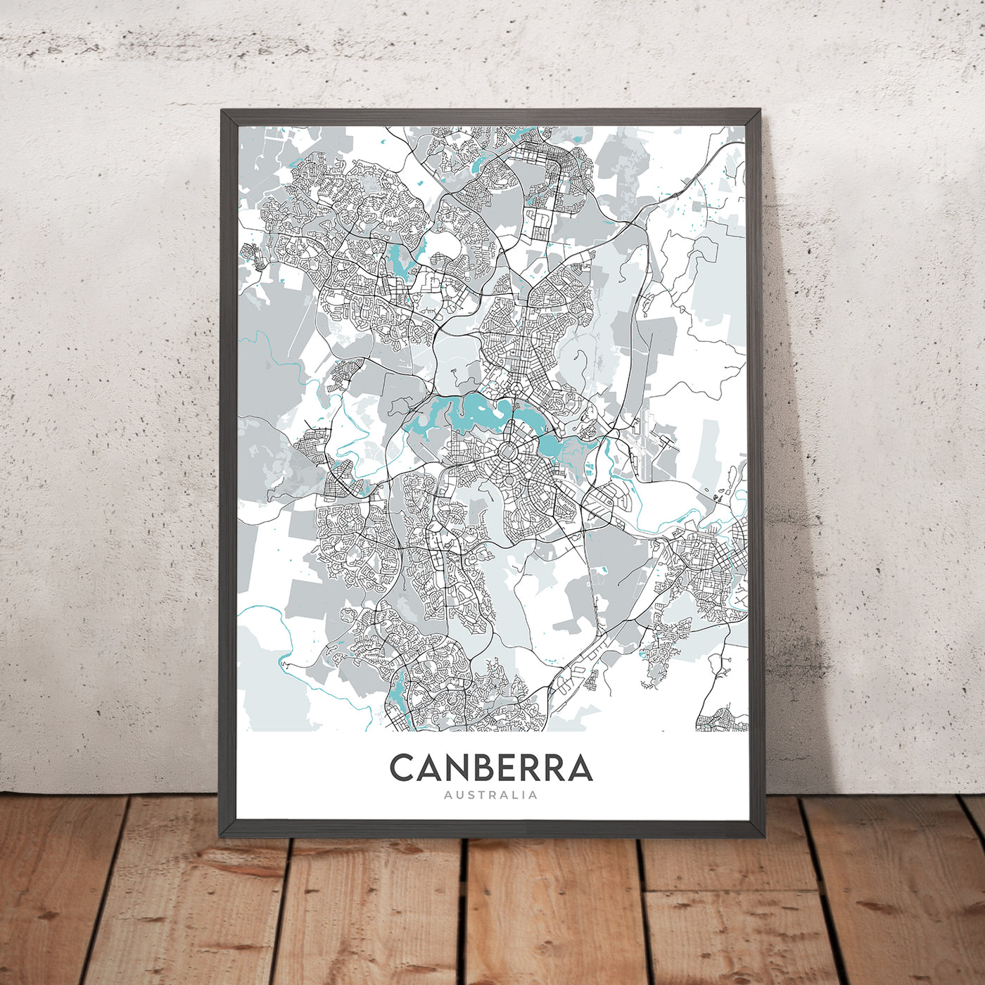 Modern City Map of Canberra, Australia: War Memorial, National Gallery, Lake Burley Griffin, Civic, Parkes Way