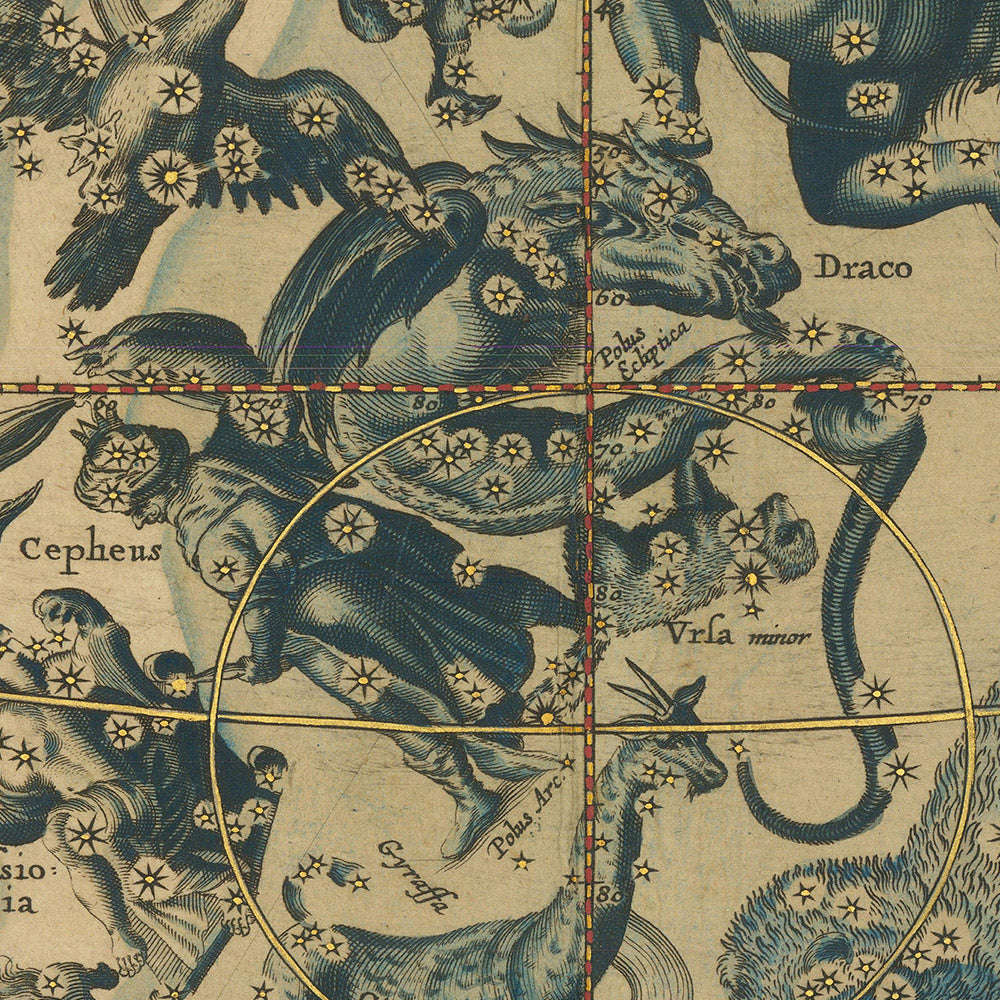 Carte céleste des constellations du Nord par Andreas Cellarius, 1661