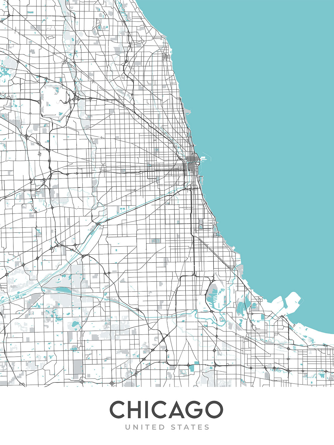 Modern City Map of Chicago, IL: Wrigley Field, Willis Tower, Lake Mich ...