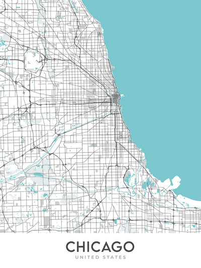Plan de la ville moderne de Chicago, Illinois : Wrigley Field, Willis Tower, le lac Michigan, The Loop, Magnificent Mile