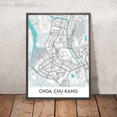 Moderner Stadtplan von Choa Chu Kang, Singapur: MRT-Station, Lot One Mall, CCK Park, Warren Golf Club, Teck Whye Centre