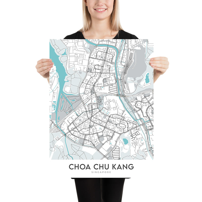 Moderner Stadtplan von Choa Chu Kang, Singapur: MRT-Station, Lot One Mall, CCK Park, Warren Golf Club, Teck Whye Centre