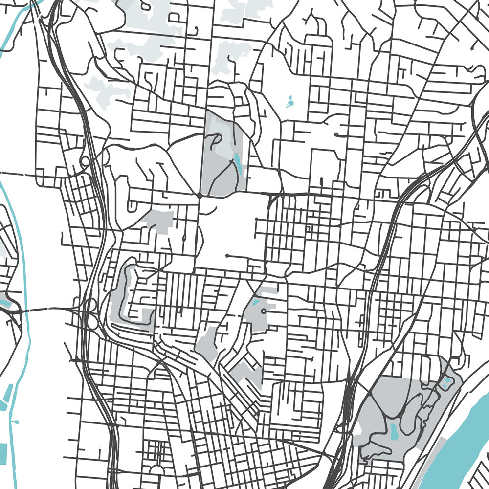Plan de la ville moderne de Cincinnati, Ohio : Over-the-Rhine, Great American Ball Park, Cincinnati Museum Center, I-71, I-75