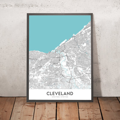 Moderner Stadtplan von Cleveland, OH: Ohio City, Tremont, University Circle, Rock and Roll Hall of Fame, I-90