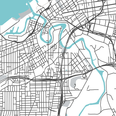 Modern City Map of Cleveland, OH: Ohio City, Tremont, University Circle, Rock and Roll Hall of Fame, I-90