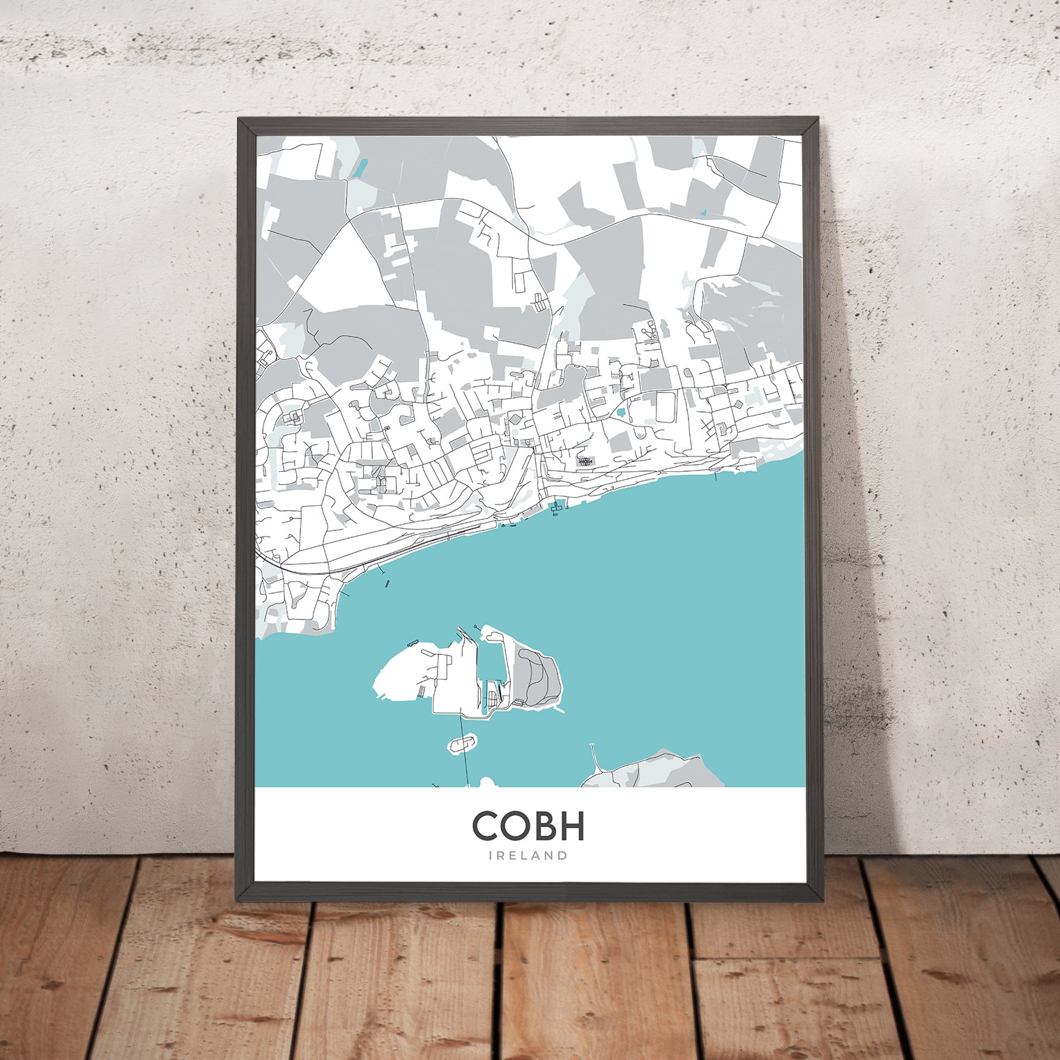 Modern Town Map of Cobh, Ireland: Cobh Cathedral, Cork Harbour, Great ...