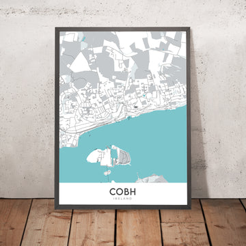 Modern Town Map of Cobh, Ireland: Cobh Cathedral, Cork Harbour, Great Island, Spike Island, Titanic Experience Cobh