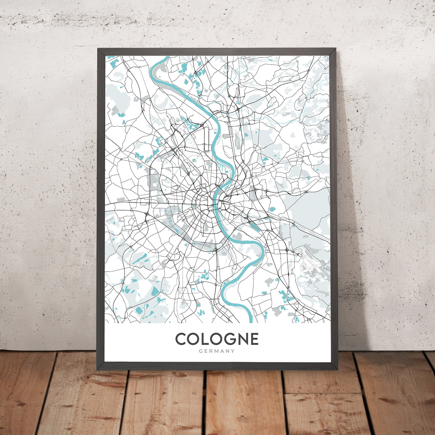 Mapa moderno de la ciudad de Colonia, Alemania: catedral, triángulo, ópera, museo, zoológico