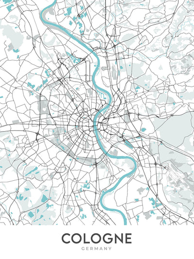 Moderner Stadtplan von Köln, Deutschland: Dom, Dreieck, Oper, Museum, Zoo