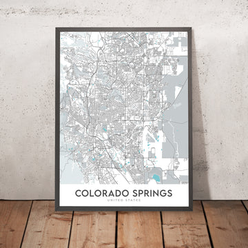 Mapa moderno de la ciudad de Colorado Springs, CO: Jardín de los Dioses, Manitou Springs, I-25, US-24 