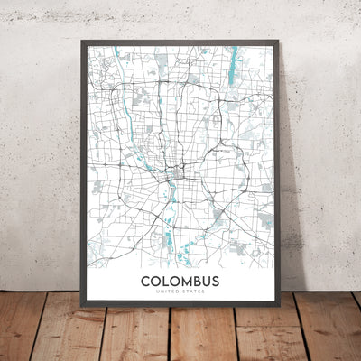 Modern City Map of Columbus, OH: Victorian Village, German Village, Ohio State University, I-70, I-71