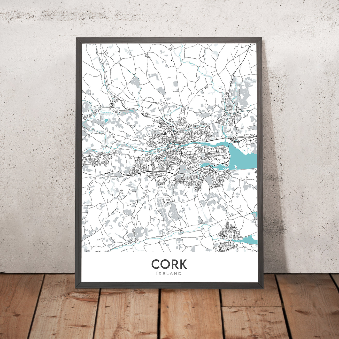 Plan de la ville moderne de Cork, Irlande : château de Blarney, hôtel de ville de Cork, parc Fitzgerald, N20, N22
