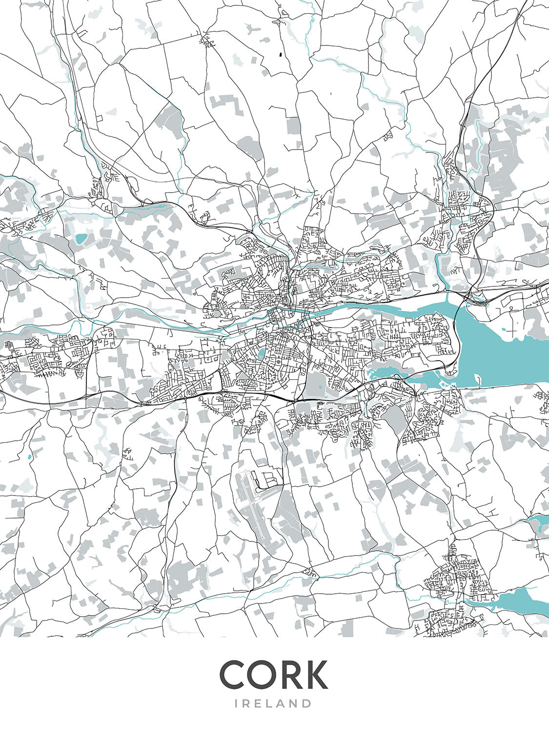 Mapa moderno de la ciudad de Cork, Irlanda: Castillo de Blarney, Ayuntamiento de Cork, Parque Fitzgerald, N20, N22