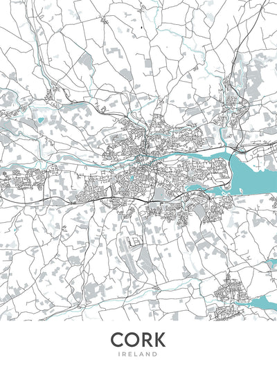 Moderner Stadtplan von Cork, Irland: Blarney Castle, Cork City Hall, Fitzgerald Park, N20, N22