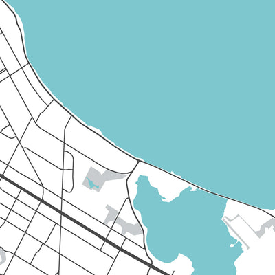 Mapa moderno de la ciudad de Corpus Christi, TX: centro, USS Lexington, Museo Selena, Isla Padre, Isla Mustang