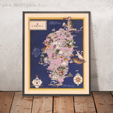 Vieille carte picturale de la Corse, 1938 : Bastia, Ajaccio, Calvi, Corte, Porto-Vecchio 