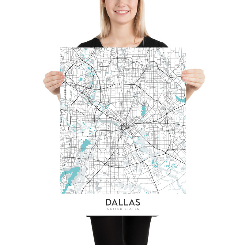 Moderner Stadtplan von Dallas, TX: Uptown, Downtown, Deep Ellum, Dallas Cowboys Stadium, Dallas Arboretum