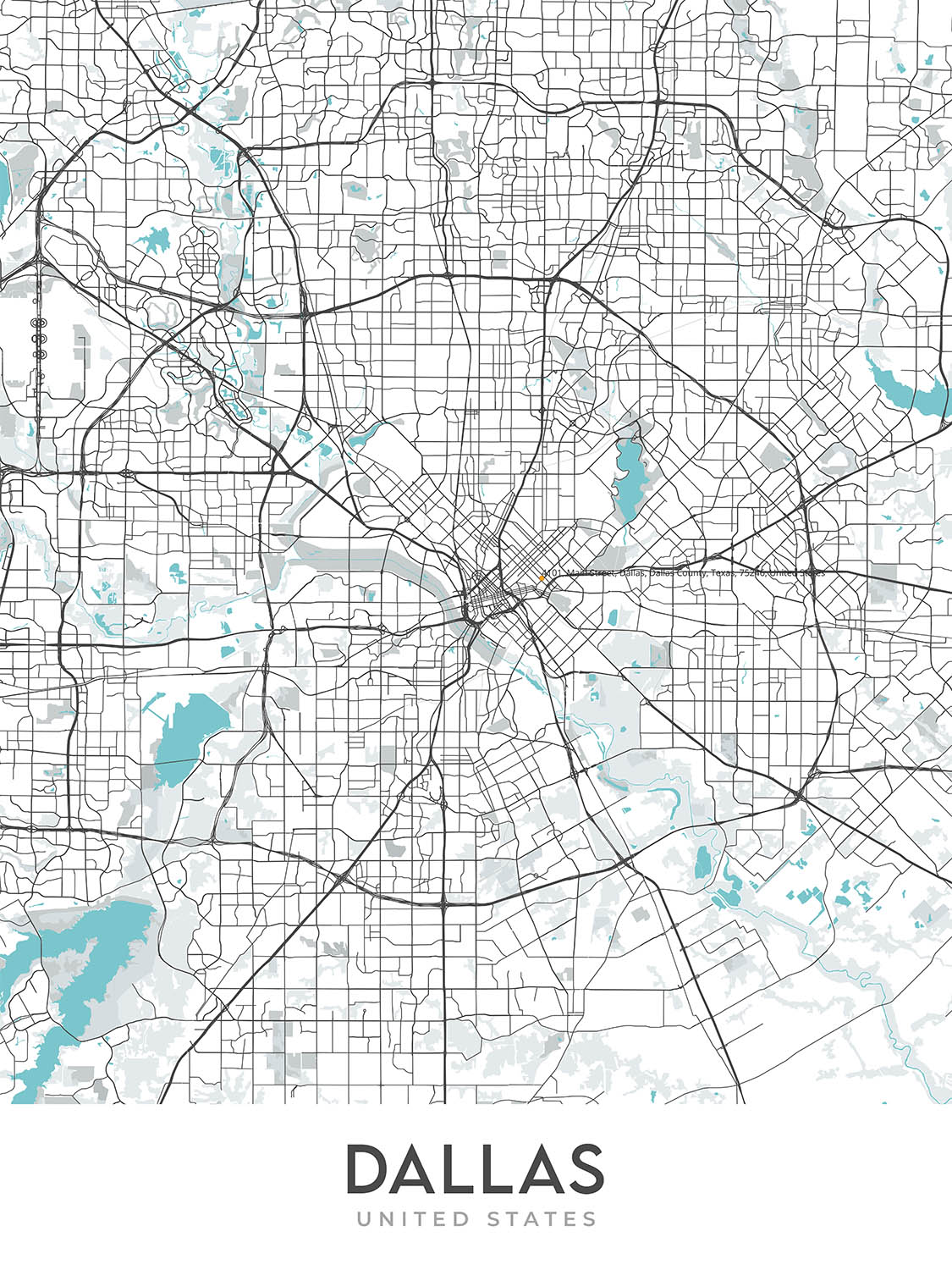 Moderner Stadtplan von Dallas, TX: Uptown, Downtown, Deep Ellum, Dallas Cowboys Stadium, Dallas Arboretum