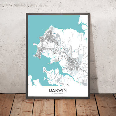 Modern City Map of Darwin, NT: Darwin City, Stuart Hwy, Mindil Beach, Darwin Waterfront, Darwin Botanic Gardens