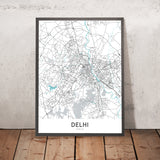 Mapa moderno de la ciudad de Delhi, India: Connaught Place, Puerta de la India, Fuerte Rojo, NH 44, Ring Road