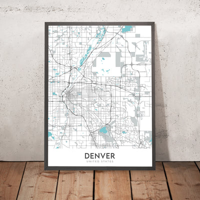 Modern City Map of Denver, CO: Red Rocks, City Park, Larimer Sq, Highl ...