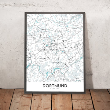 Mapa moderno de la ciudad de Dortmund, Alemania: Westfalenstadion, Signal Iduna Park, Dortmunder U, Zeche Zollern, Kokerei Hansa
