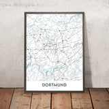 Moderne Stadtkarte von Dortmund, Deutschland: Westfalenstadion, Signal Iduna Park, Dortmunder U, Zeche Zollern, Kokerei Hansa 