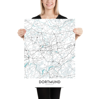 Moderner Stadtplan von Dortmund, Deutschland: Westfalenstadion, Signal Iduna Park, Dortmunder U, Zeche Zollern, Kokerei Hansa