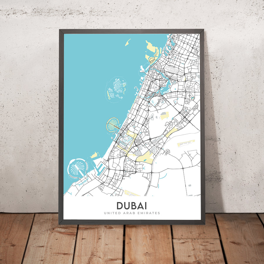 Mapa de la ciudad moderna de Dubái, EAU: Burj Khalifa, Palm Jumeirah, Downtown, Marina 