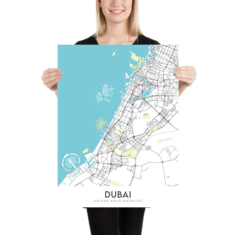 Mapa de la ciudad moderna de Dubái, EAU: Burj Khalifa, Palm Jumeirah, Downtown, Marina 