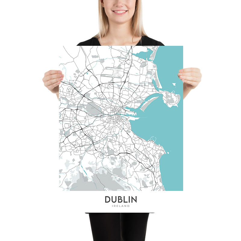 Moderner Stadtplan von Dublin, Irland: Aviva Stadium, Christ Church Cathedral, Croke Park, Guinness Storehouse, Phoenix Park