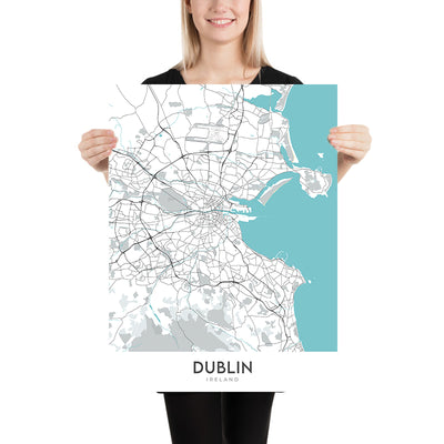 Plan de la ville moderne de Dublin, Irlande : stade Aviva, cathédrale Christ Church, Croke Park, Guinness Storehouse, Phoenix Park