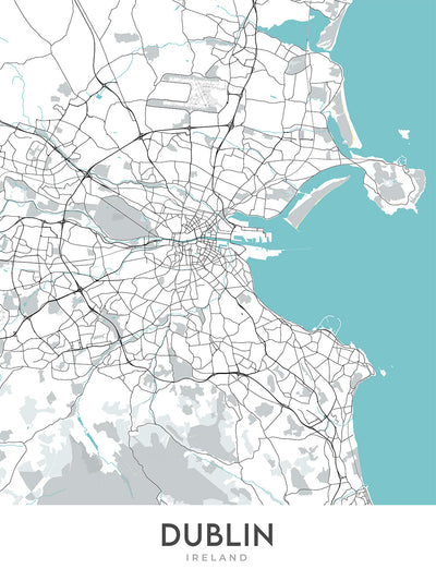 Mapa moderno de la ciudad de Dublín, Irlanda: Estadio Aviva, Catedral de la Iglesia de Cristo, Parque Croke, Almacén Guinness, Parque Phoenix