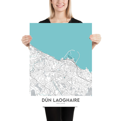 Moderner Stadtplan von Dún Laoghaire, Irland: Hafen von Dún Laoghaire, Sandycove, Dalkey Island, Killiney Hill, N11