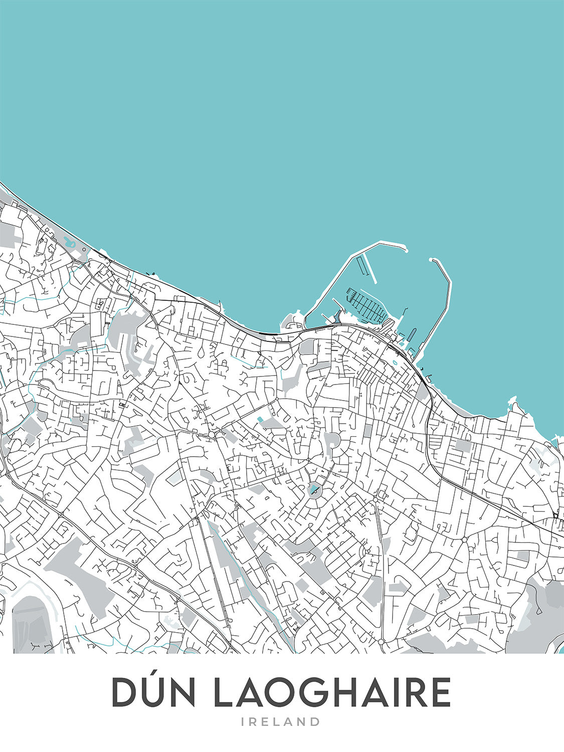 Mapa moderno de la ciudad de Dún Laoghaire, Irlanda: Puerto de Dún Laoghaire, Sandycove, Isla Dalkey, Killiney Hill, N11