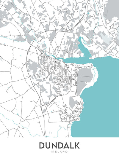 Modern City Map of Dundalk, Ireland: Dundalk Stadium, St. Patrick's Cathedral, N1, N52, R173