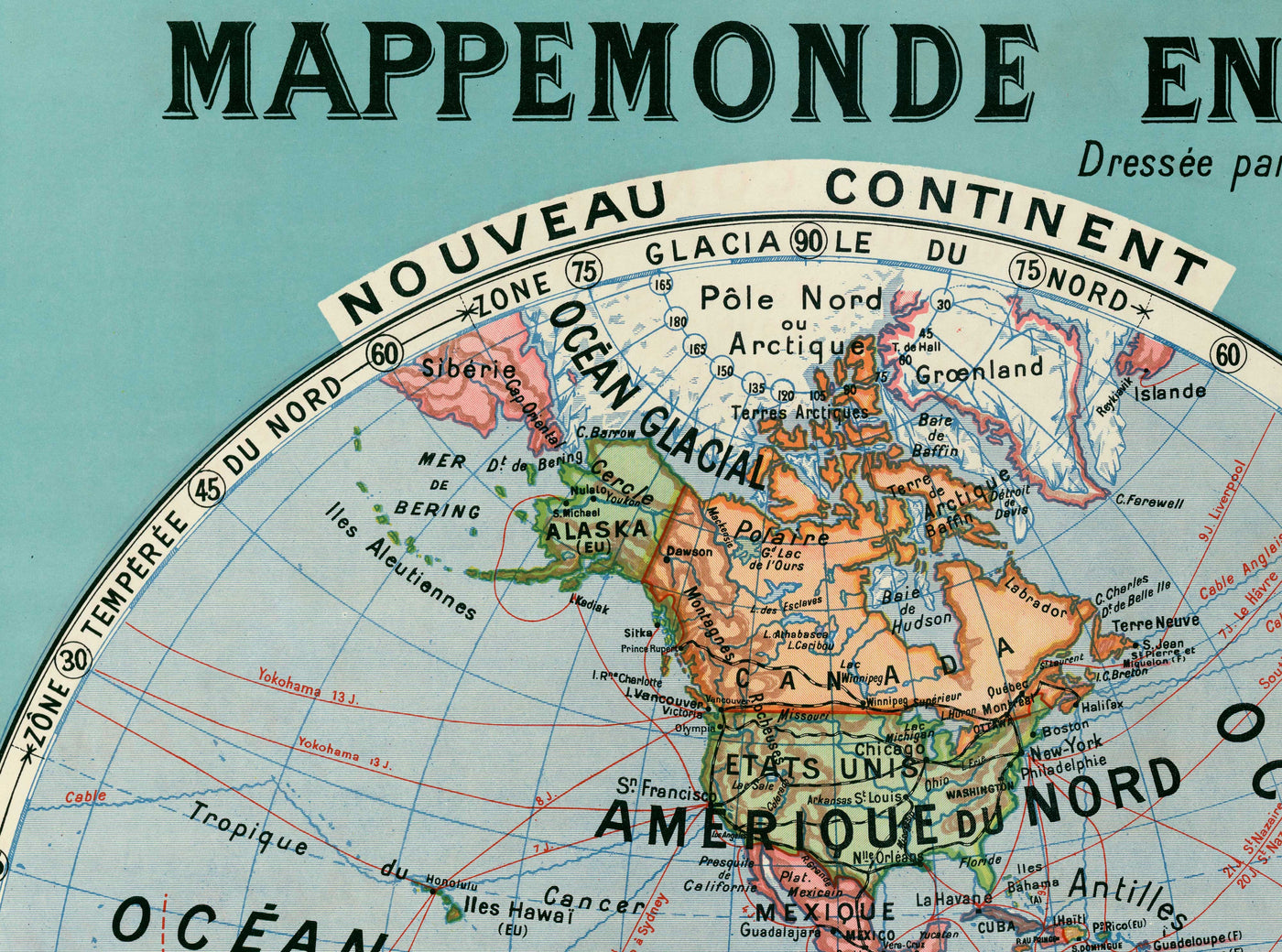 World Map 1925 Old French Double Hemisphere World Map in 1925 by Joseph Forest ...