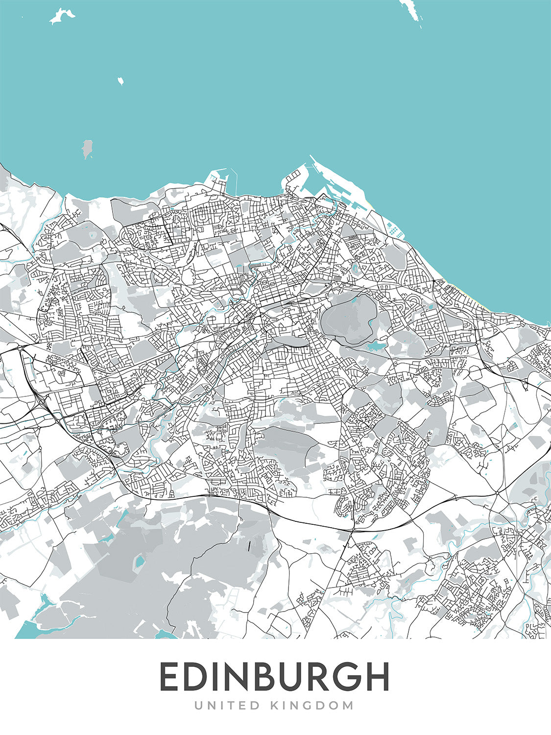 Modern City Map of Edinburgh, UK: Old Town, New Town, Edinburgh Castle ...