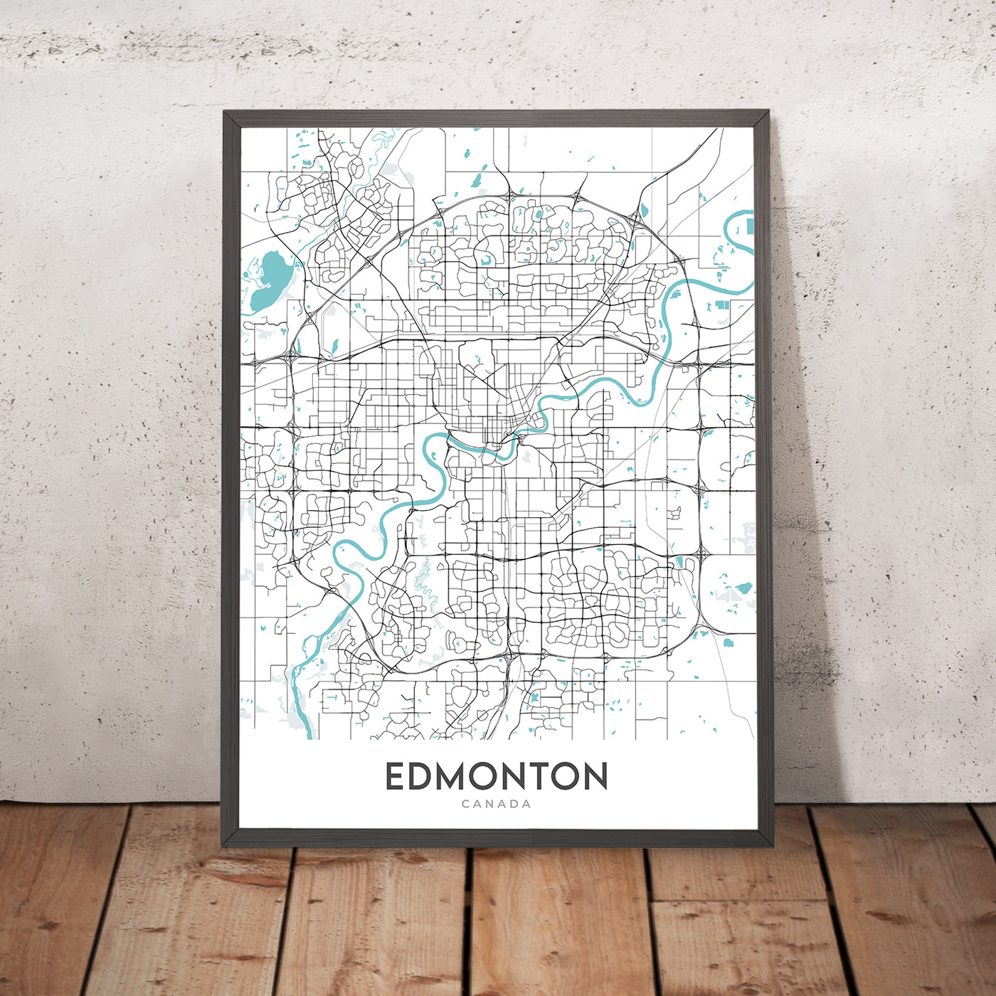 Mapa moderno de la ciudad de Edmonton, Canadá: centro, Universidad de Alberta, West Edmonton Mall, Whyte Avenue, Jasper Avenue