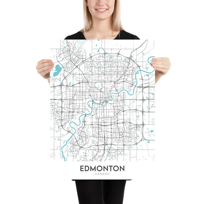 Modern City Map of Edmonton, Canada: Downtown, University of Alberta, West Edmonton Mall, Whyte Avenue, Jasper Avenue
