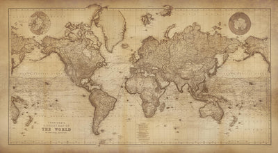 Old World Map by Edward Stanford, 1898 - Masterpiece Sepia Atlas Wall Chart