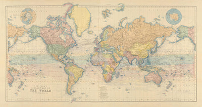 Alte Weltkarte von Edward Stanford, 1898 - Meisterwerk Vintage Atlas Wanddiagramm